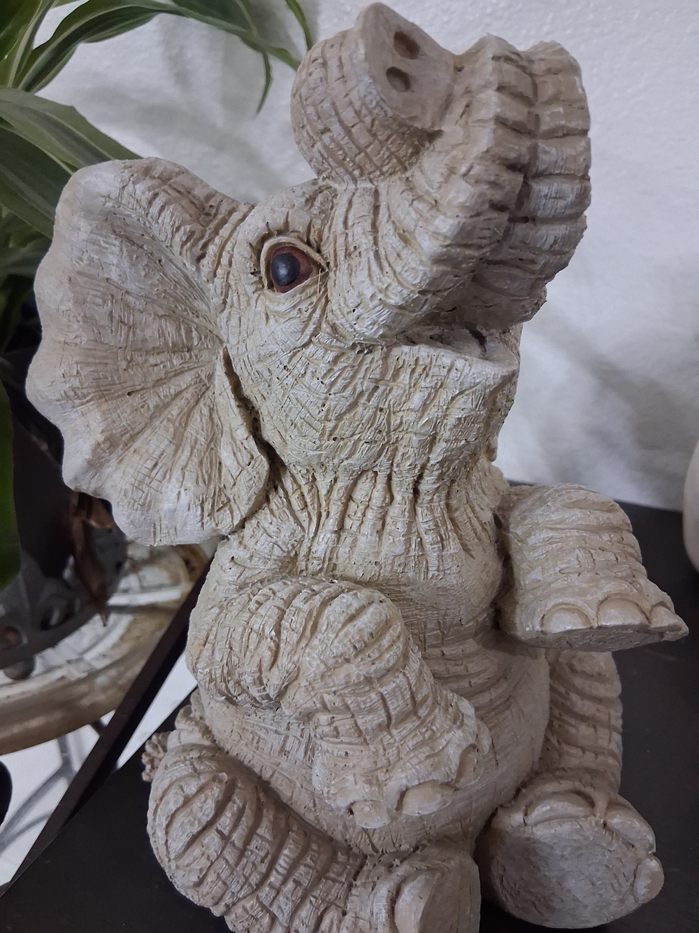 Neutral Beige Elephant Sculpture Home Art Figurine by